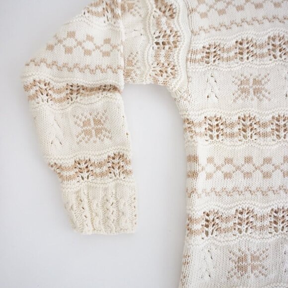 Vintage Liz Sport Cream Tan Knit Grandmacore 100% Cotton Crewneck Sweater M - Picture 8 of 10